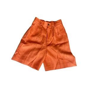 Classiques Women's High Waisted Bermuda Shorts 100% Linen Pleated Orange Size 4